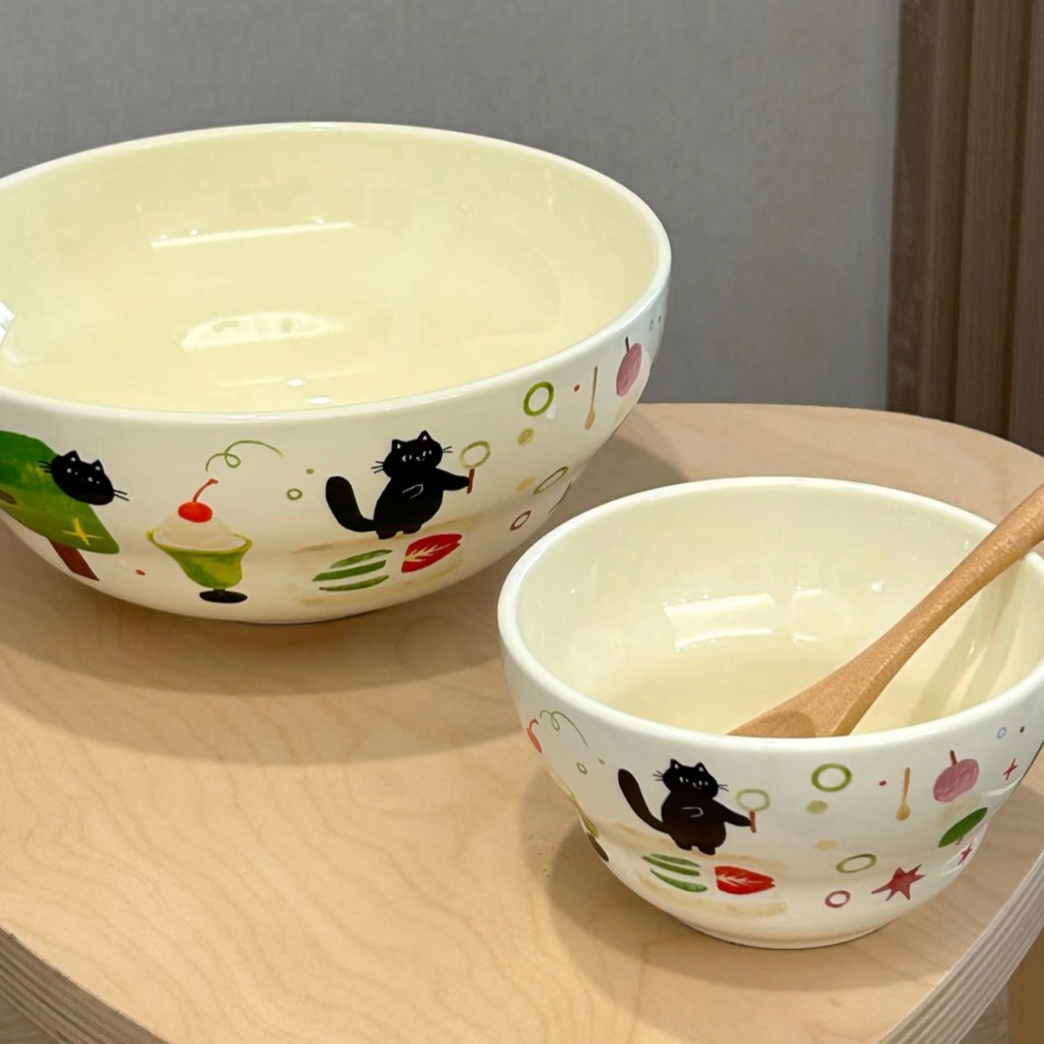 Black Cat Gourd-Shaped Ceramic Bowl - 400ML & 1500ML