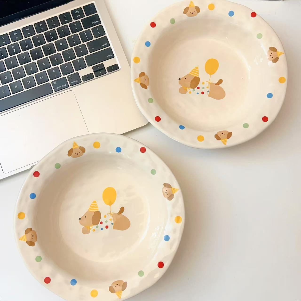 Balloon Pup Handcrafted Ceramic Deep Plate, 8.25-Inch