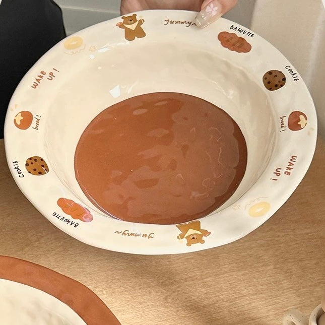 Brown Bear Hand-Pinched Ceramic Plate – 8.25 Inch Deep Dish for Soups and Salads