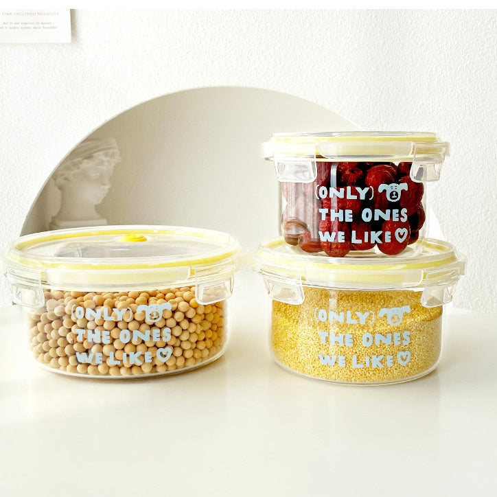 Blue Letter Round Glass Food Container – 500ML / 700ML / 1000ML