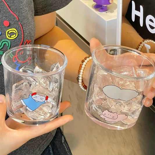 Cat Line-Art Glass Cup, 400ML Capacity