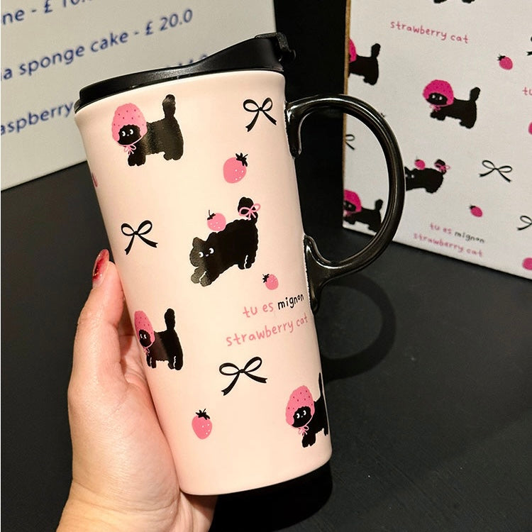 Black Cat Ceramic Cup with Lid & Straw – 520ML