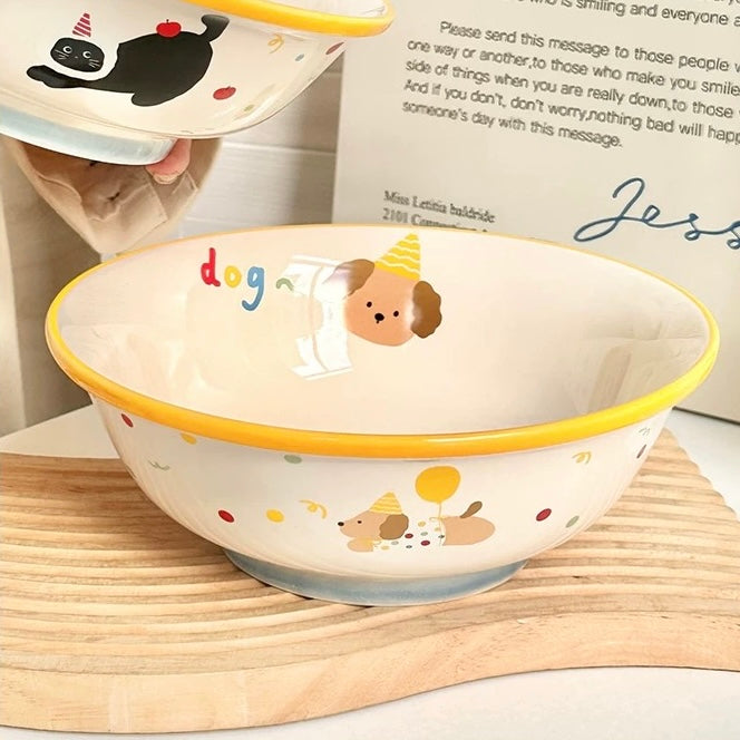 Cat & Dog Party Ceramic Ramen Bowl – 1000ML