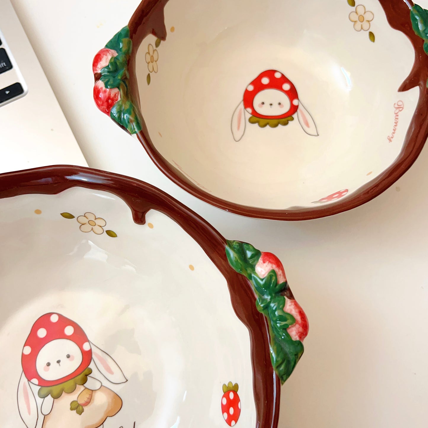Chocolate Strawberry Bunny Ceramic Bowls - 550ML & 900ML