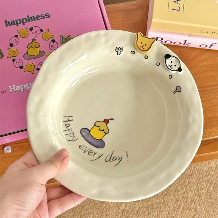 Button Puppy Deep Ceramic Plate | Gift Box Included