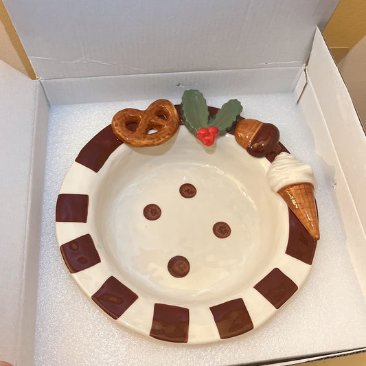 Hand-painted Cookie & Pinecone Ceramic Plate | Christmas Gift