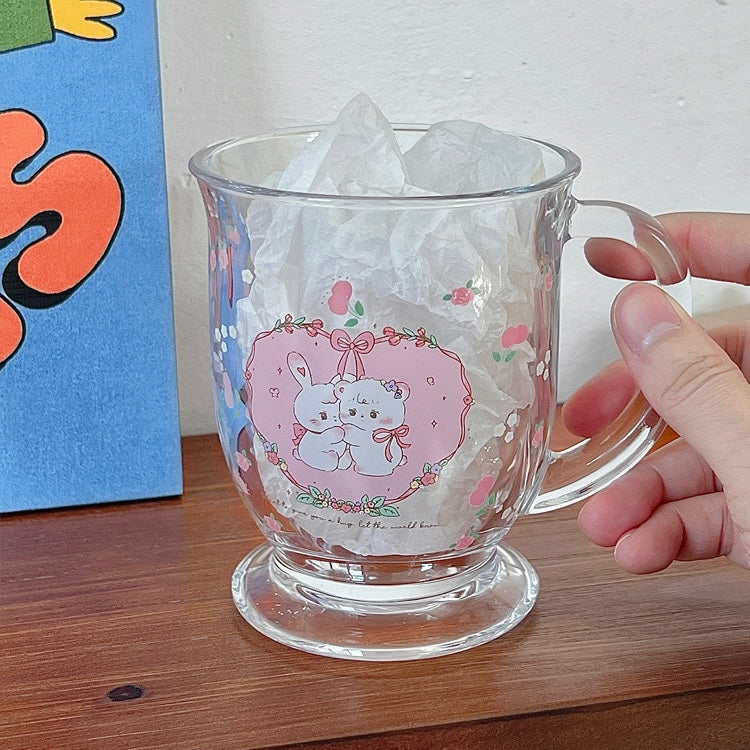 Pink Heart Glass Mug with Handle, 450ML Capacity