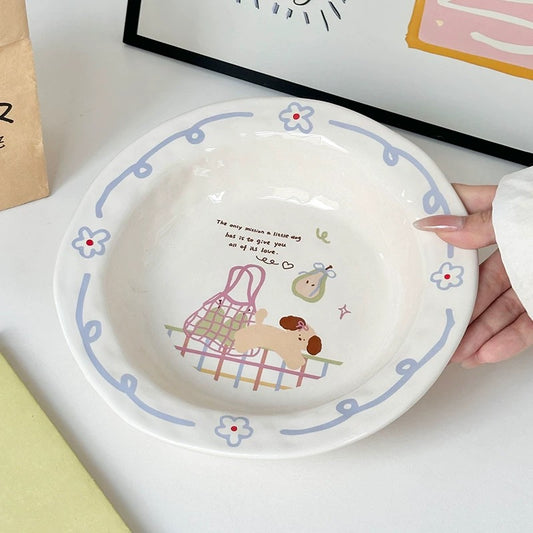 Snowy Puppy Ceramic Soup Plate – 8.25-Inch