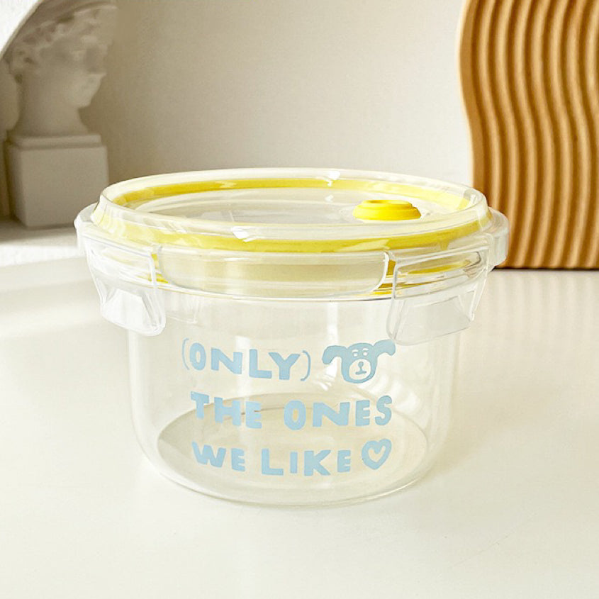 Blue Letter Round Glass Food Container – 500ML / 700ML / 1000ML