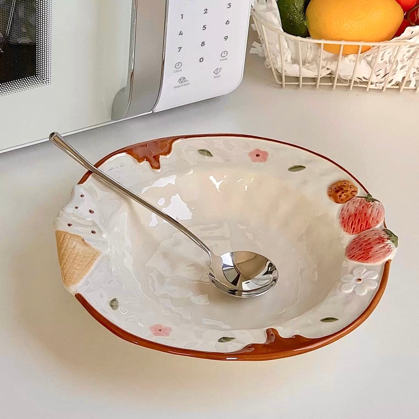 Hand-Painted Strawberry Embossed Ceramic Plate | 9.5-Inch