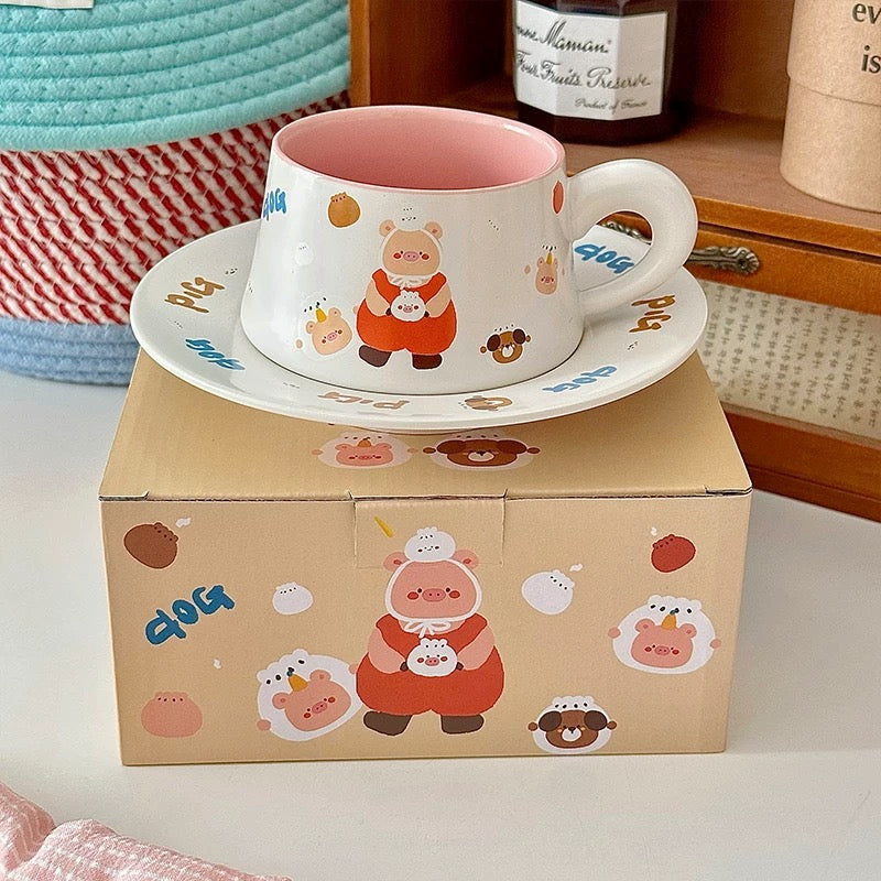 Creamy Piggy Ceramic Coffee Mug Set, 270ML Capacity