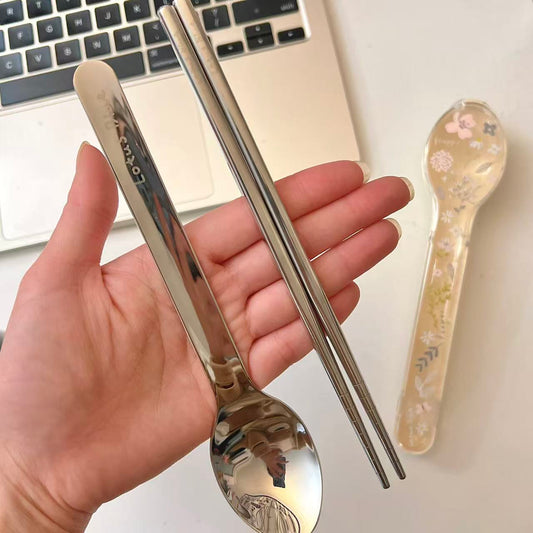 Floral Cutlery Set with Travel Case - Set of 2