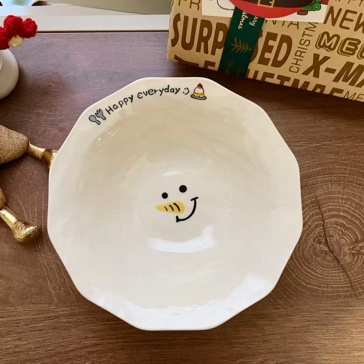Cute Snowman Ceramic Ramen Bowl, 600ML | Christmas Gift