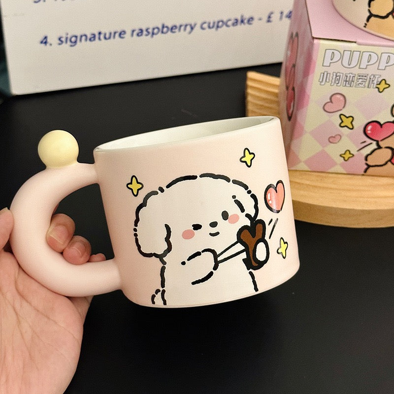 Adorable Puppy Couple Ceramic Mug – 380ml Cute Gift Box Set