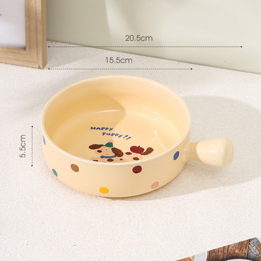 Creamy Dog Series Baking Dish with Handle - Multi-Functional Ceramic Bowl