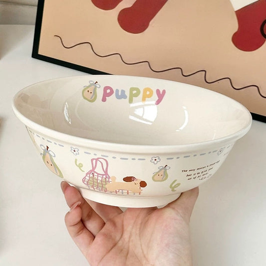 Snowy Puppy Ceramic Ramen Bowl - 1000ML