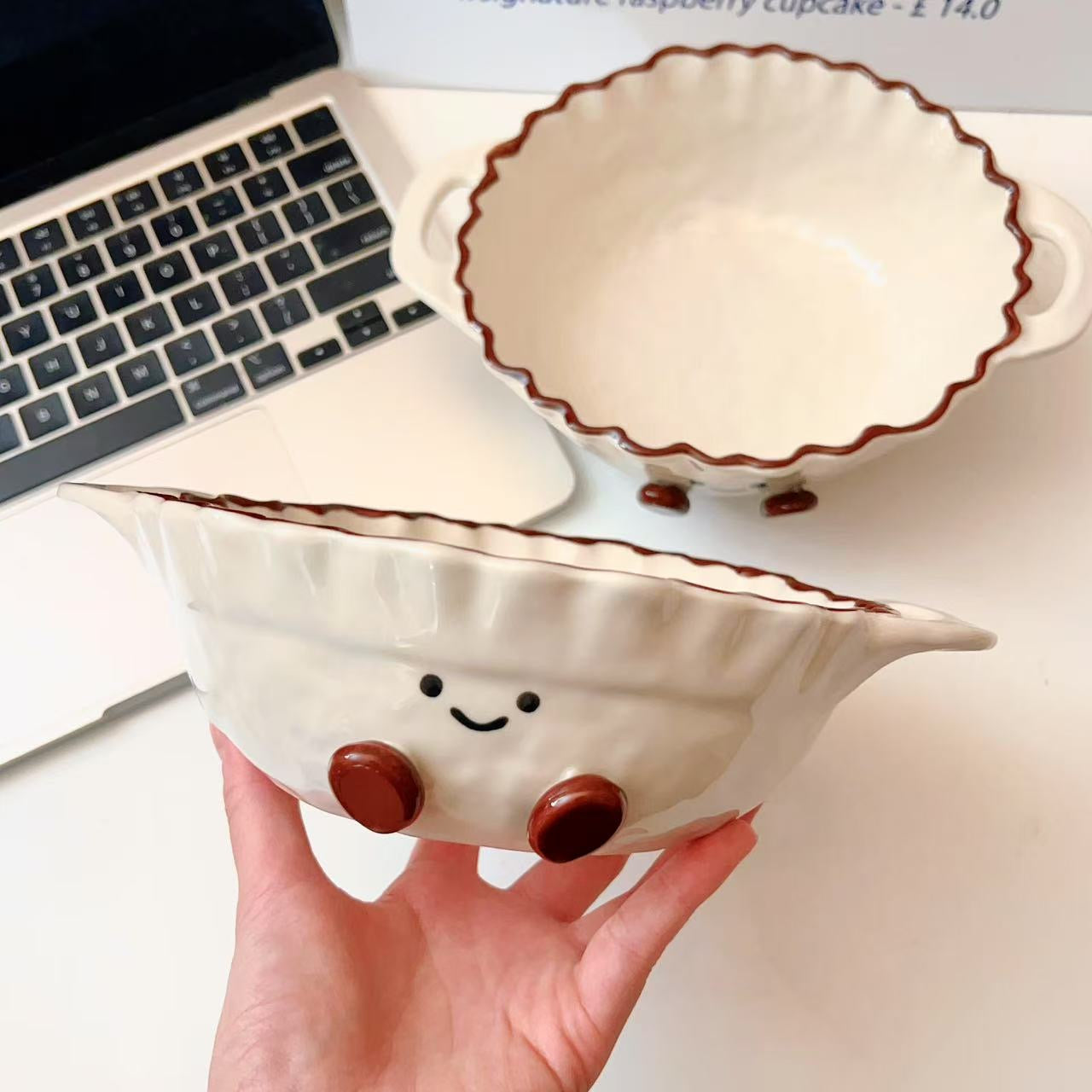 Cocoa Bean Ceramic Ramen Bowl with Handles – 780ML