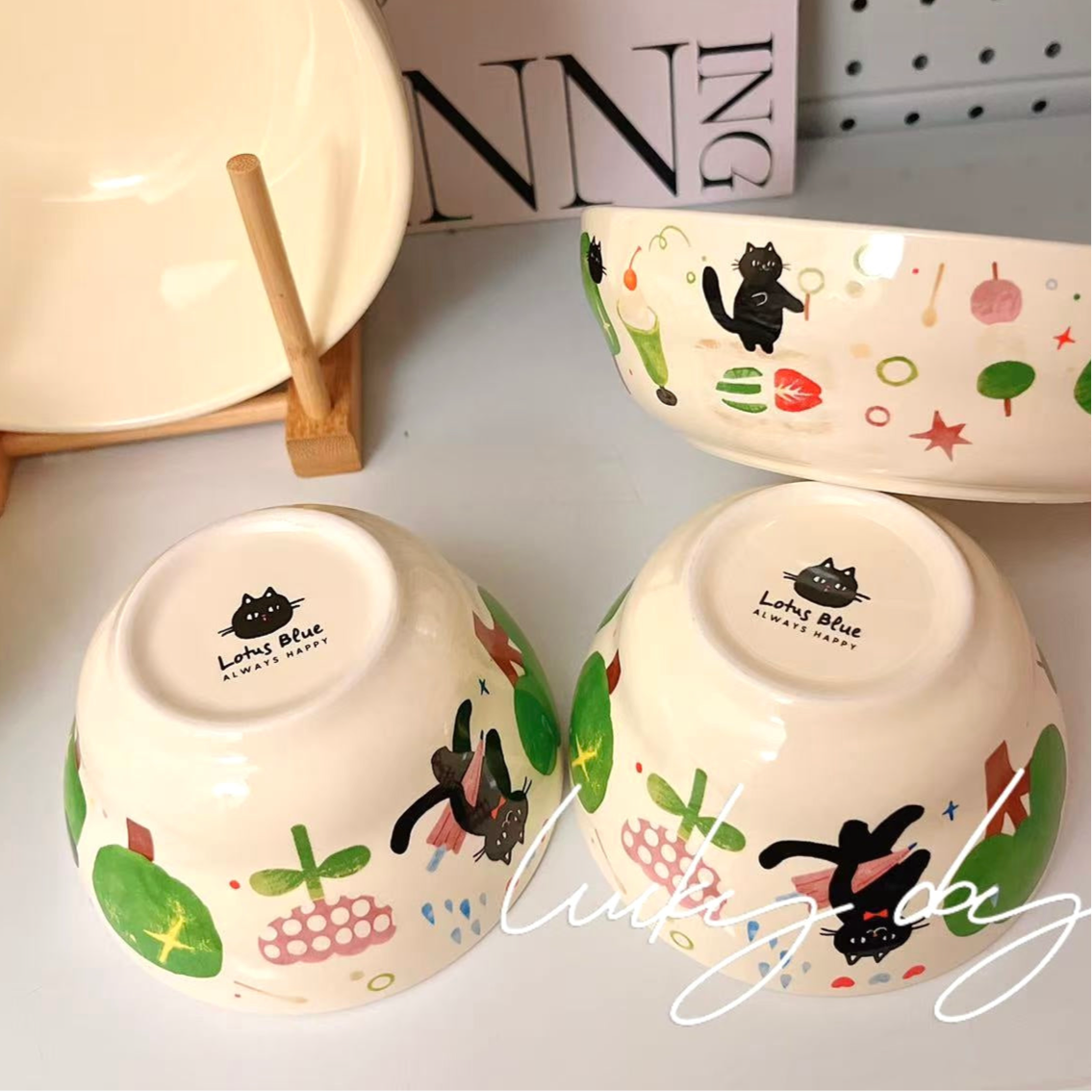 Black Cat Gourd-Shaped Ceramic Bowl - 400ML & 1500ML