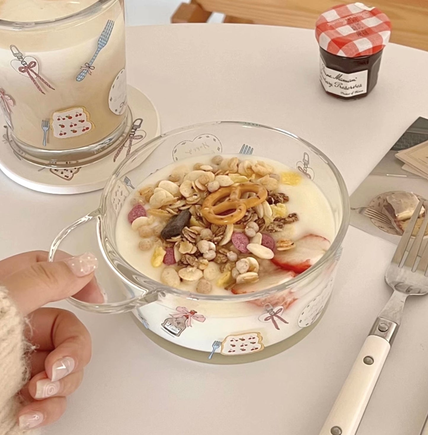 Spring Romance Glass Dessert Bowl | Perfect for Yogurt & Salad