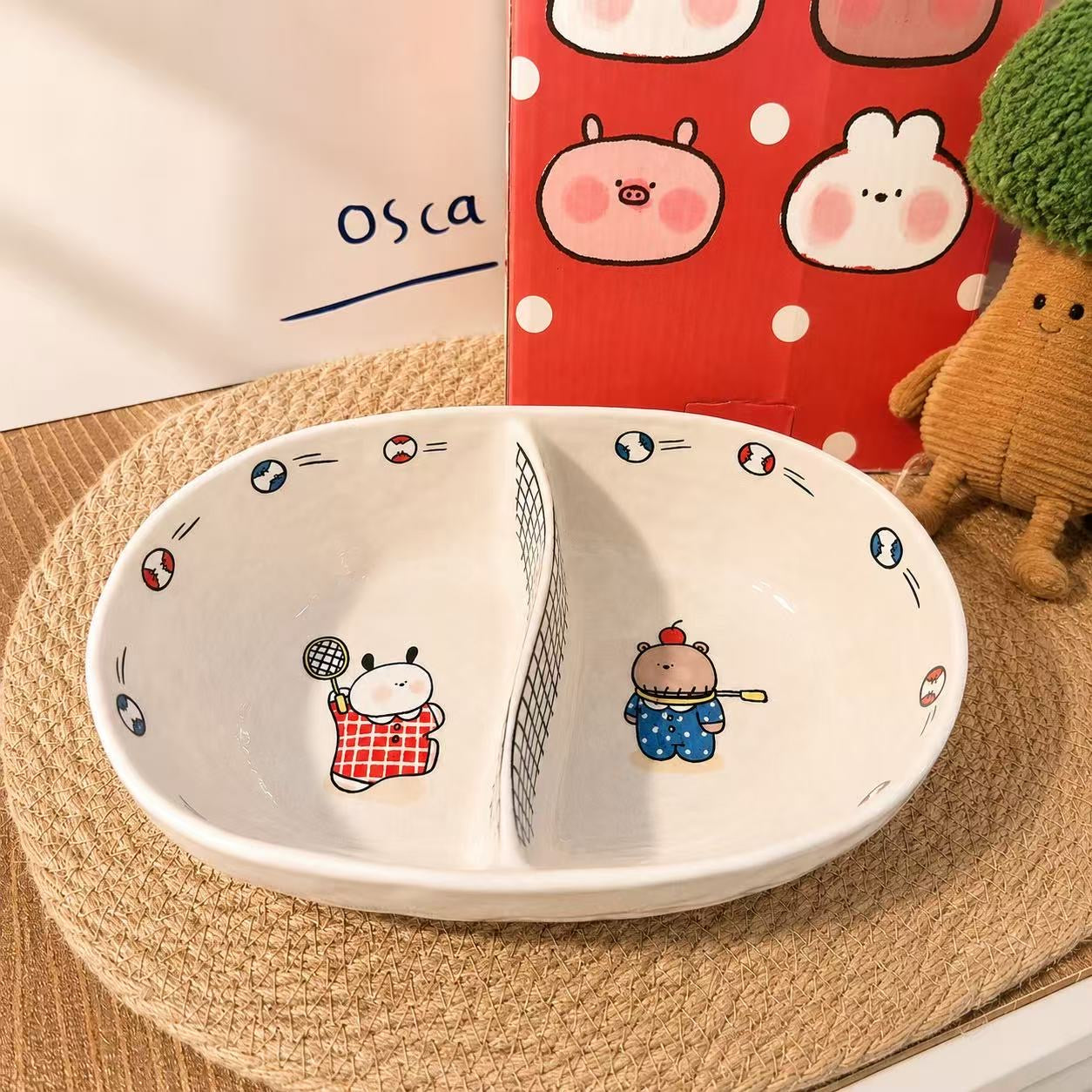 Tennis Bear Ceramic Divided Bowl - 800ML