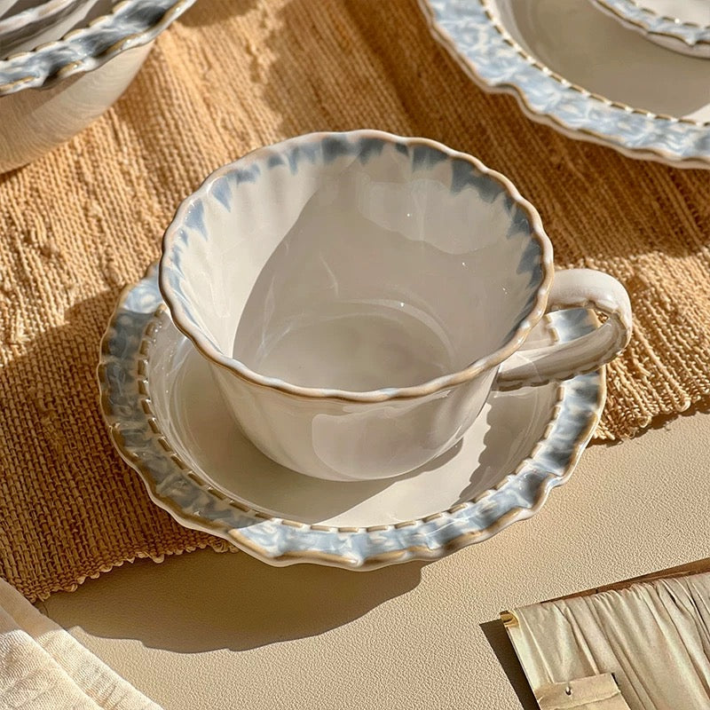 Vintage Smoky Blue Series Dinnerware Set – Rustic Ceramic Plates & Bowls