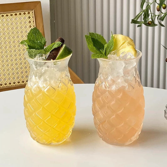 Pineapple Shape Glass Cup with Straw - 480ML