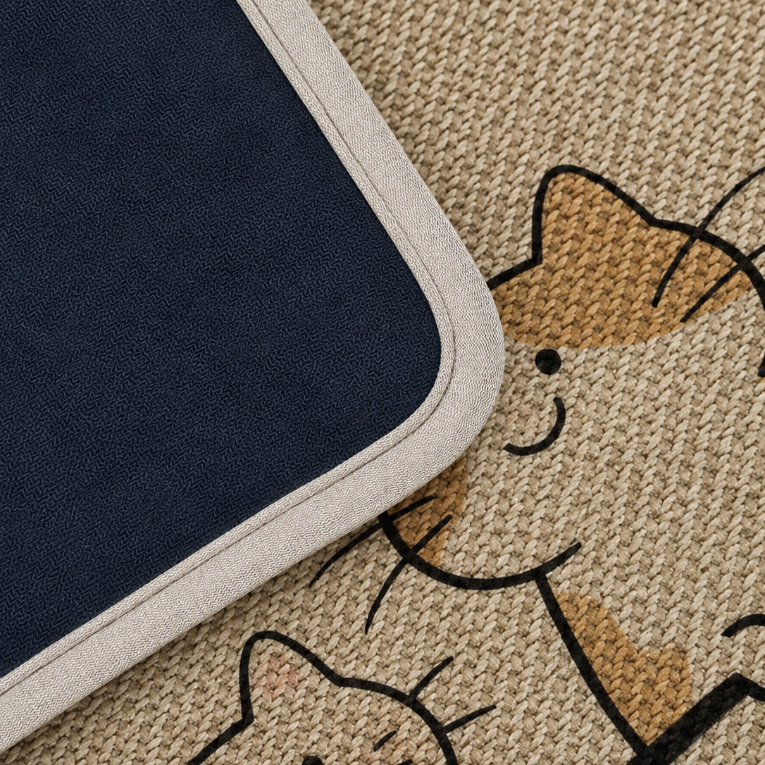 Kawaii Cat Queue Linen Woven Bathroom Rug – 2 Sizes