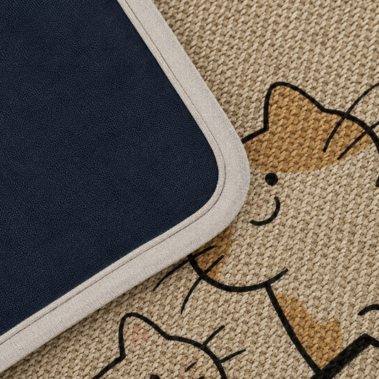 Kawaii Cat Queue Linen Woven Bathroom Rug – 2 Sizes