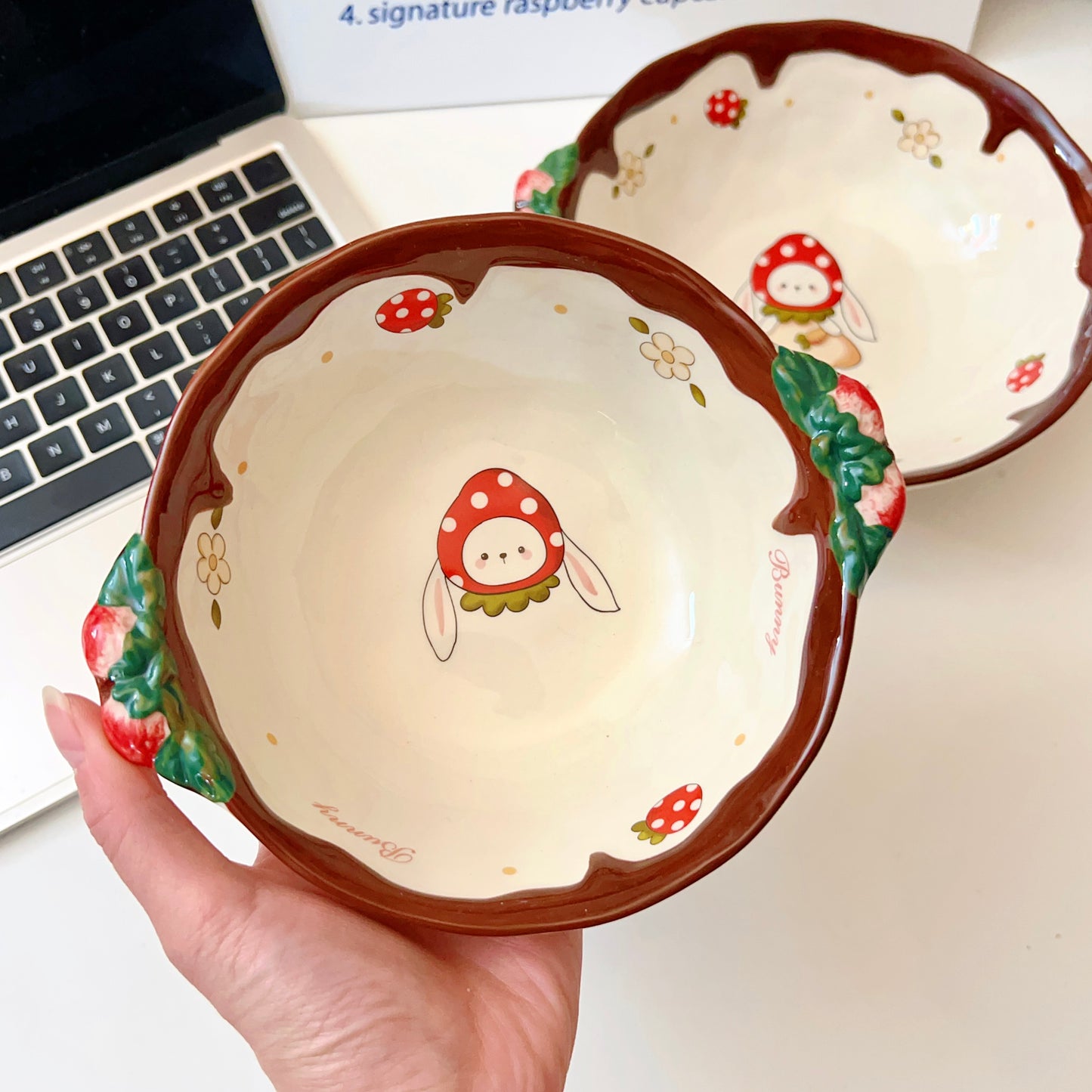 Chocolate Strawberry Bunny Ceramic Bowls - 550ML & 900ML