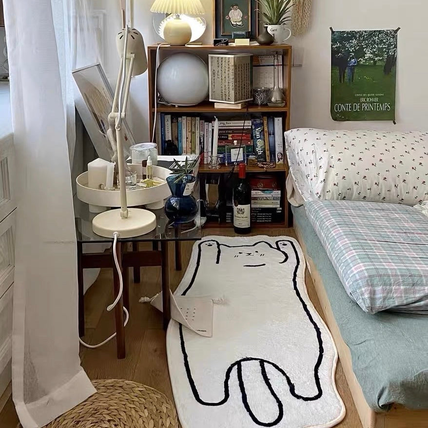 Stretching Cat Plush Bedside Rug | 50x120cm Ultra-Soft Short Plush Carpet