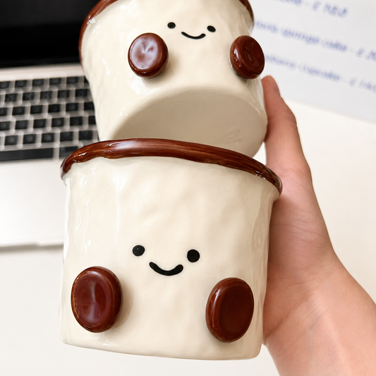 Hand-Painted Cocoa Bean Ceramic Coffee Mug - 280ML