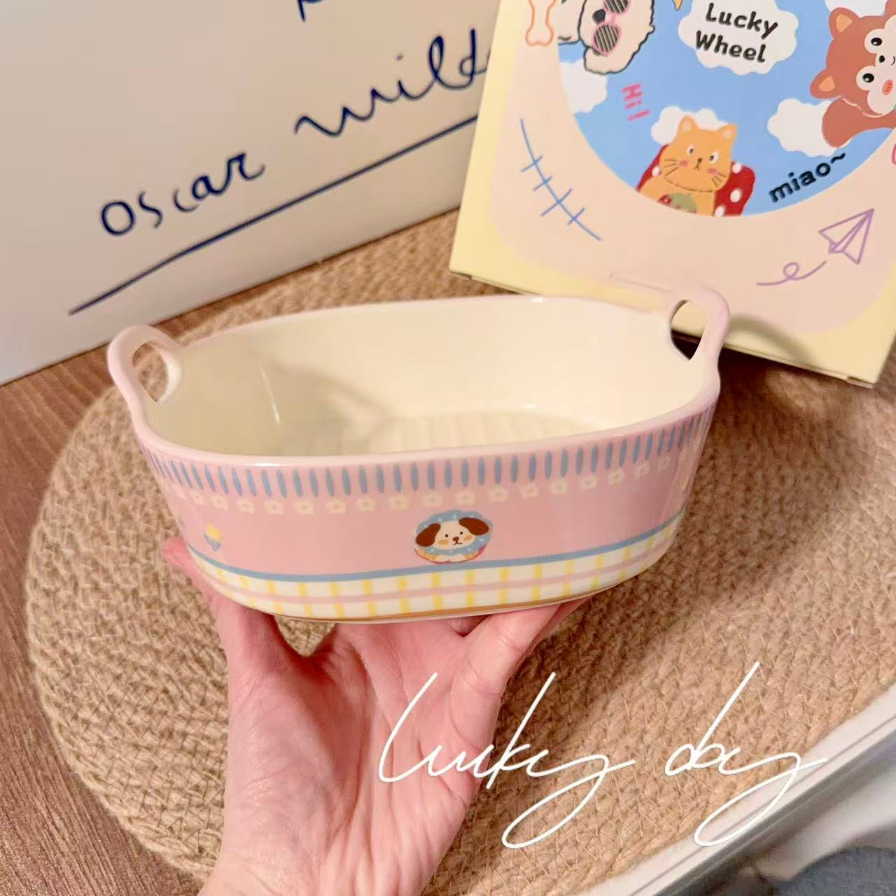 Cute Animal Ceramic Baking Dish with Handles - Oven & Air Fryer Safe