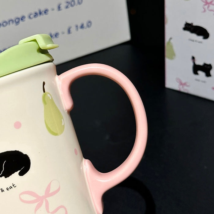 Black Cat Ceramic Cup with Lid & Straw – 520ML