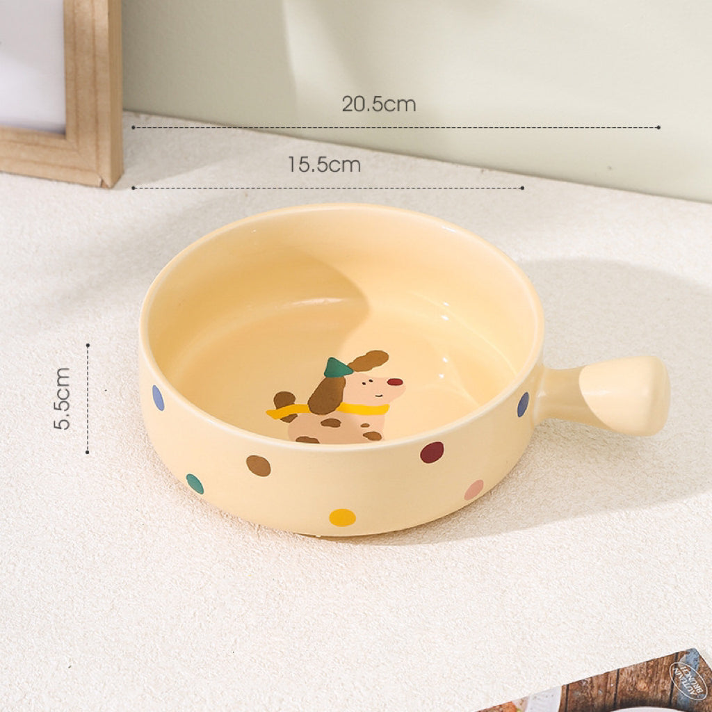 Creamy Dog Series Baking Dish with Handle - Multi-Functional Ceramic Bowl