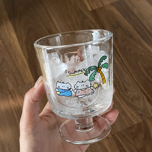 Summer Cat Footed Glass Cup – 300ML Capacity