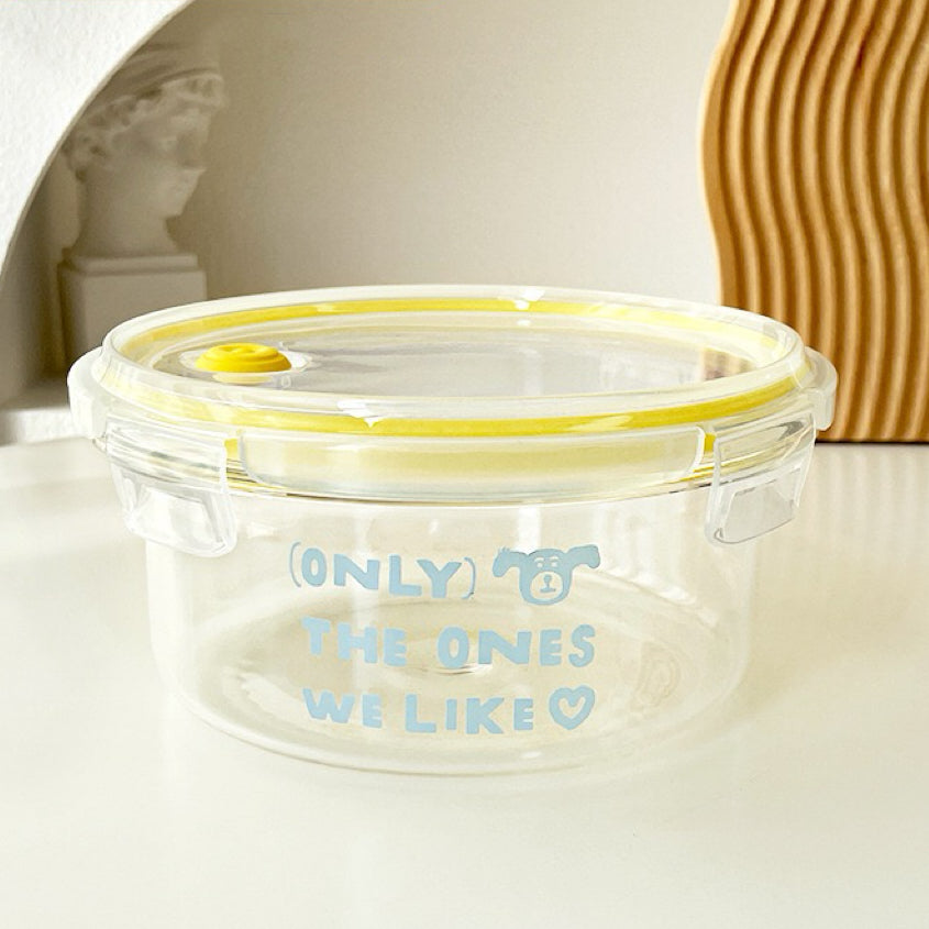 Blue Letter Round Glass Food Container – 500ML / 700ML / 1000ML
