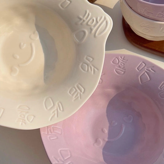 Playful Ceramic Plate with “Xixi Haha” Design | Deep Dish for Soups and Salads