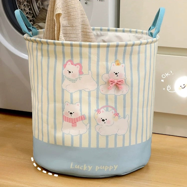 Pink & Blue Puppy Linen Storage Basket - Water-Resistant