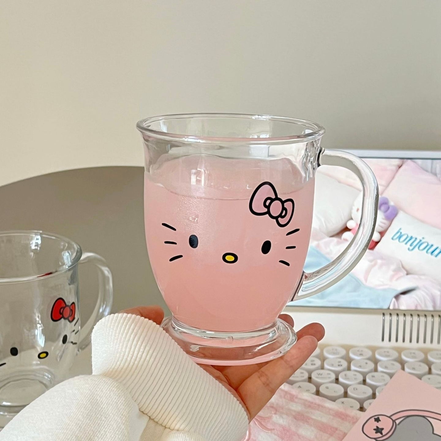 Cute Kitty Glass Mug with Handle - 450ML
