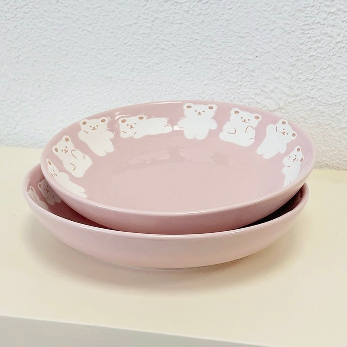 Pink Bear Ceramic Plate | 8-Inch Matte Bear Design, Perfect for Saucy Dishes