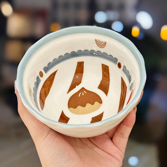 Chestnut Ceramic Cereal Bowl Set | Cute Bowl with Spoon