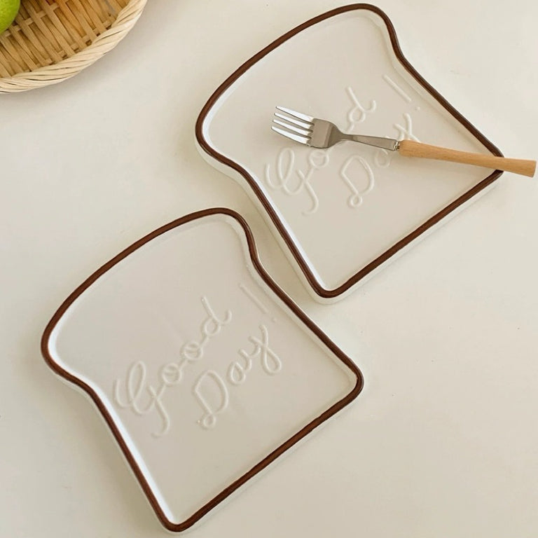 Good Day Toast Ceramic Breakfast Plate - Microwave, Dishwasher, and Oven Safe