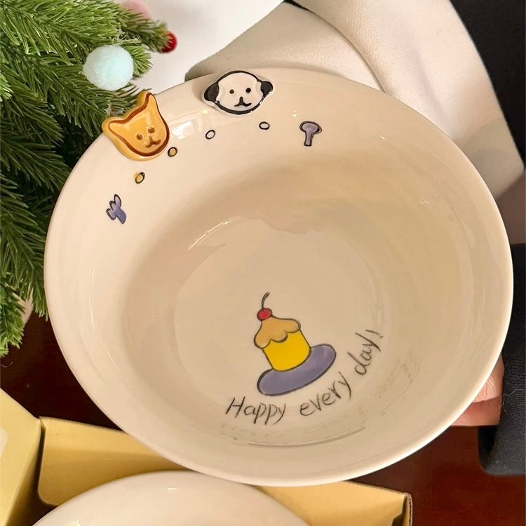 Cartoon Puppy Ceramic Yogurt Bowl | Gift-Ready Packaging