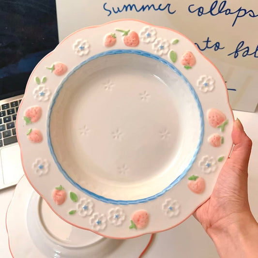 Pastel Strawberry Ceramic Plate, 10-Inch