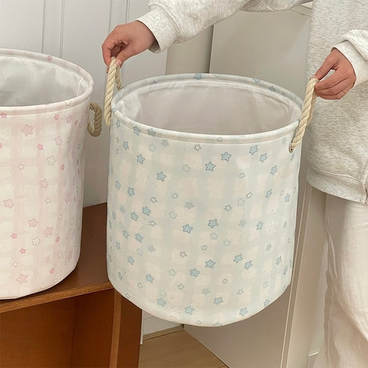 Cute Star Cotton-Linen Laundry Basket – Foldable & Water-Resistant