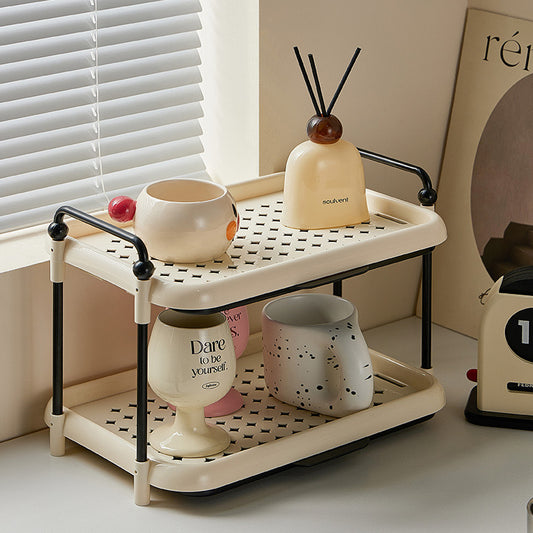 Two-Tier Cup Drying Rack with Handles | Creamy White & Black Drip Tray