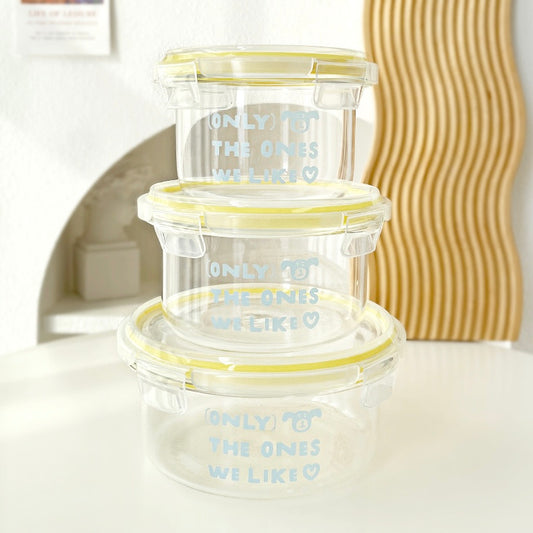Blue Letter Round Glass Food Container – 500ML / 700ML / 1000ML