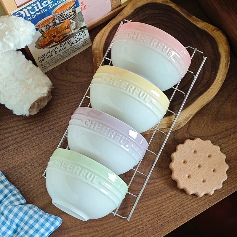 Macaron Gradient Cereal Bowl Set - Set of 4 | 4.5-Inch Pastel Ceramic Bowls