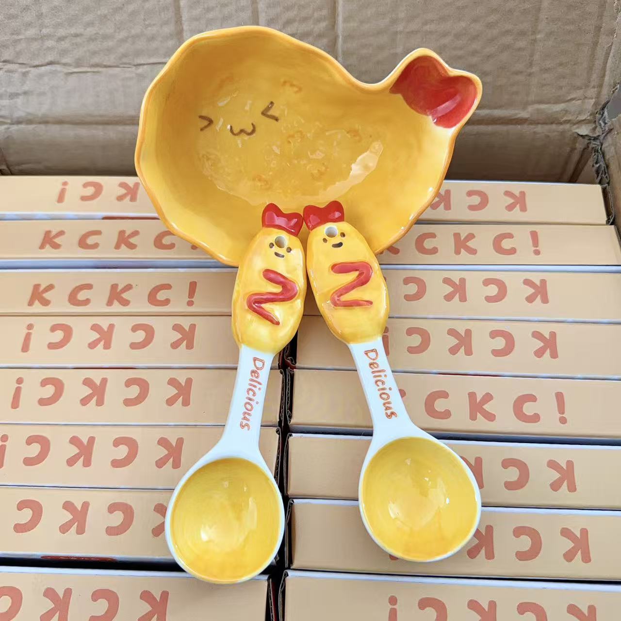 Kawaii Fried Shrimp Ceramic Spoon