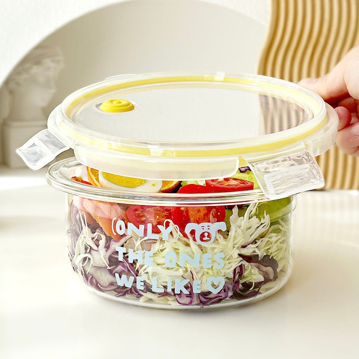 Blue Letter Round Glass Food Container – 500ML / 700ML / 1000ML